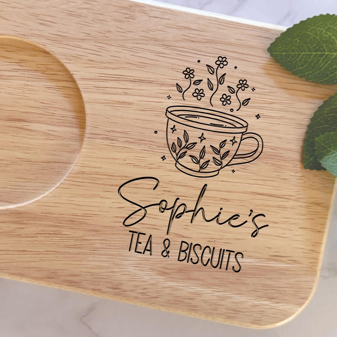 Personalised Engraved Wooden Tea and Biscuit Board | Serving Board | Valentine’s | Birthday ...