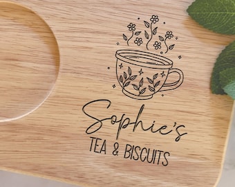 Personalised Engraved Wooden Tea and Biscuit Board | Serving Board | Valentine’s | Birthday | Housewarming | Coffee and Cake | Mothers Day
