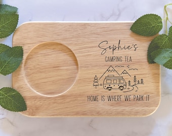 Personalised Engraved Tea & Biscuits Board | Camper Van Serving Board | VW Camping Gift | New Caravan Couple Accessories | Tea and Biscuit