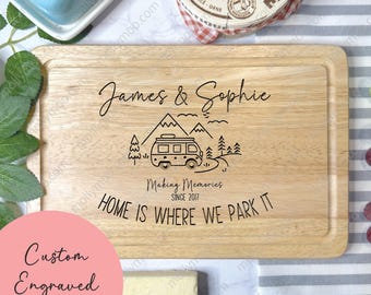 Personalised Camper Van Wooden Chopping Board | Engraved Motorhome Meat Board | VW Camping Gift | New Caravan Couple Accessories | Christmas