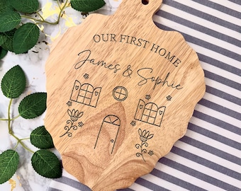 Our First Home Grapes Shaped Chopping Board | Any Message Personalised Chopping Board | New House Warming Gift | Cheese Board / Wedding Gift