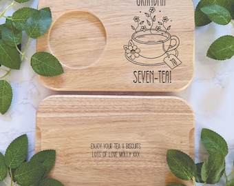 Personalised Engraved Tea & Biscuits Board, Serving Board | Seven-Tea | 70th Birthday | Tea and Biscuit | 70th Birthday Gift | Any Age
