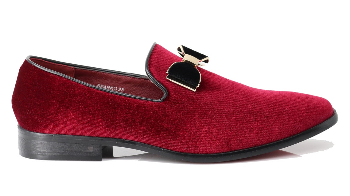 Men Red Bow Dress Dress Velvet Loafer Tuxedo Shoes Moccasins | Etsy