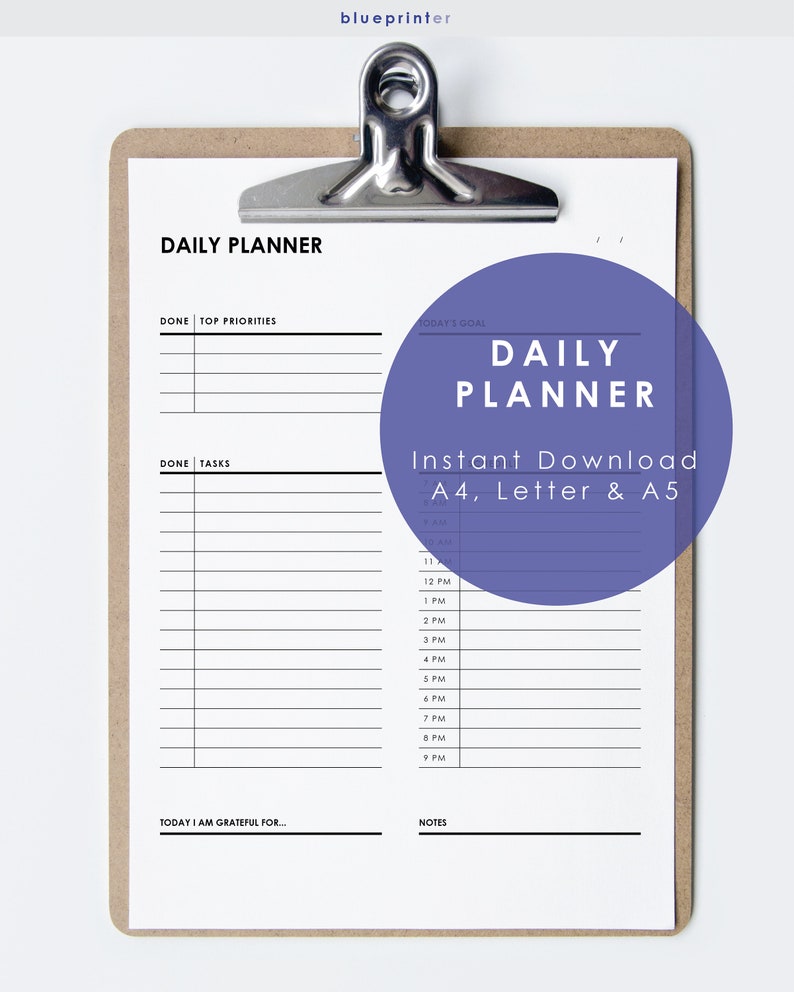 Daily Planner Daily Task Tracker Instant PDF Download Fillable PDF ...