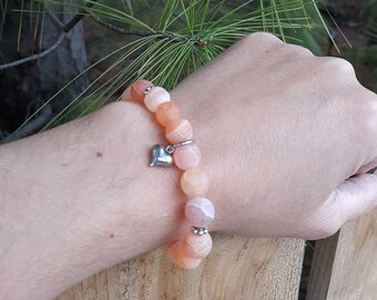 Charm de corazón, elige tu cuenta de piedras preciosas y pulsera de acero inoxidable