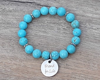 Charm "Amigo para toda la vida", elige tu pulsera de acero inoxidable con cuentas de piedras preciosas