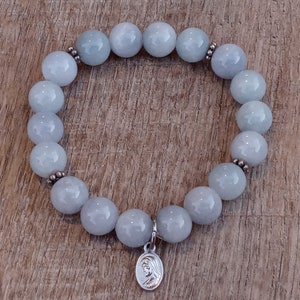 Blessed Mother / Divine Mercy Jesus Medal Charm & Choose Your Gemstone Bead Bracelet