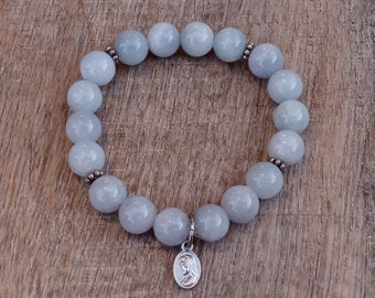 Abalorio de medalla de la Santísima Madre/Divina Misericordia de Jesús y elige tu pulsera de cuentas de piedras preciosas