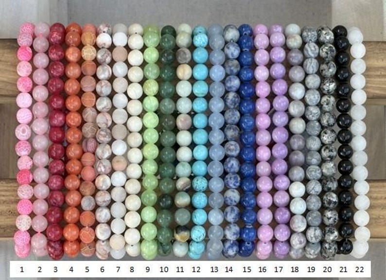 Rosary Bracelet for Women & Men / Choose Your Gemstone Bead Color Stretchable Bracelet w/ Blessed Mother Mary Divine Mercy Medal Cross Charm image 2