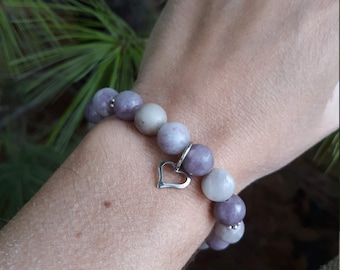 Charm de corazón, elige tu cuenta de piedras preciosas y pulsera de acero inoxidable
