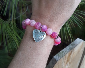 Charm "you are always in my heart" Choose Your Semiprecious Gemstone Bead Bracelet