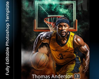Photoshop Basketball Poster Templates, PSD Sports Photography-Templates, Resize For Senior Night Banners, Reflection Basketball