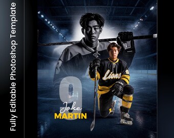 Photoshop Hockey Poster Templates, PSD Sports Photography-Templates, Resize For Senior Night Banners, Standout Hockey
