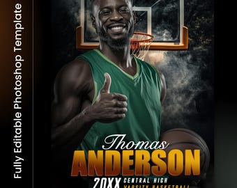 Photoshop Basketball Templates, PSD Sports Photography-Templates, Resize For Senior Night Banners, Reflection Basketball