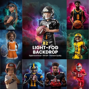 Neon Sports Photography Backdrop: Baseball, Basketball, Fog (Digital Download)