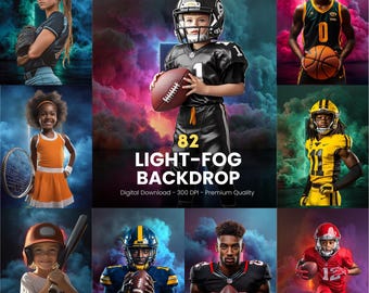 Neon Sports Photography Backdrop: Baseball, Basketball, Fog (Digital Download)