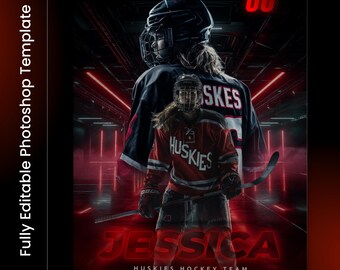 Photoshop Hockey Poster Templates, PSD Sports Photography-Templates, Resize For Senior Night Banners, Standout Hockey