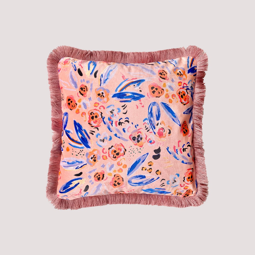 Wonderland Coral Velvet Cushion Square Velvet Cushion Abstract Print