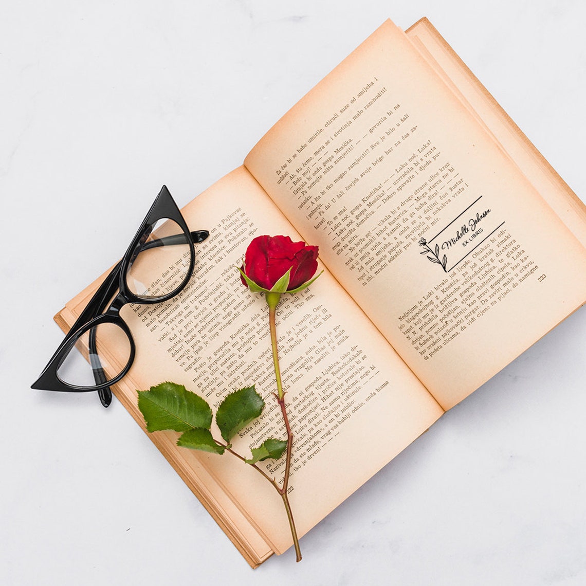 Flower Ex Libris Botanical Leaves Rectangle Bookplate Gift Etsy