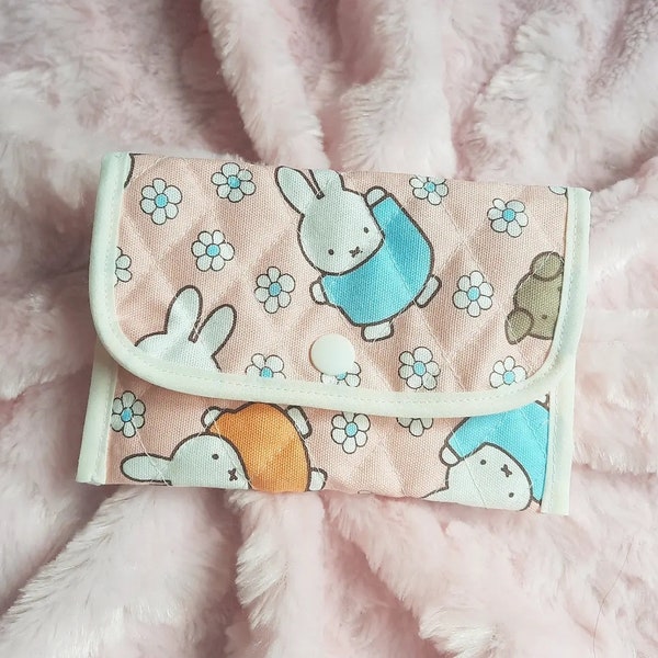 Cute kawaii miffy bunny rabbit quilted accessory pouch for bag purse make up organizer
