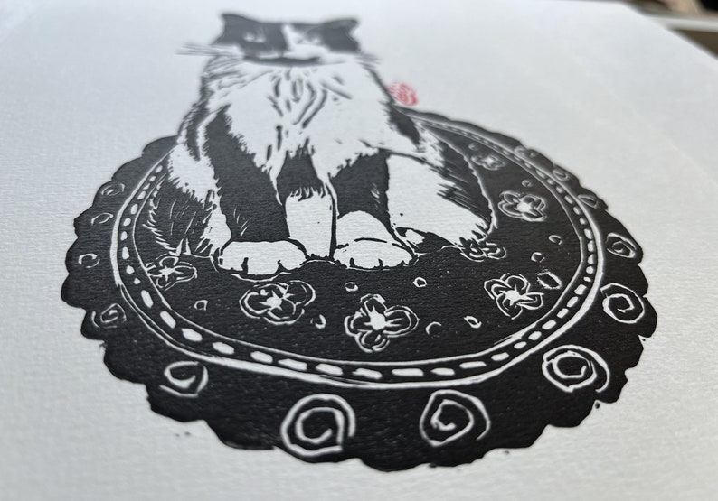 Circle of Curiosity| Original Linocut| Tuxedo Cats| Printmaking Cat Art ...