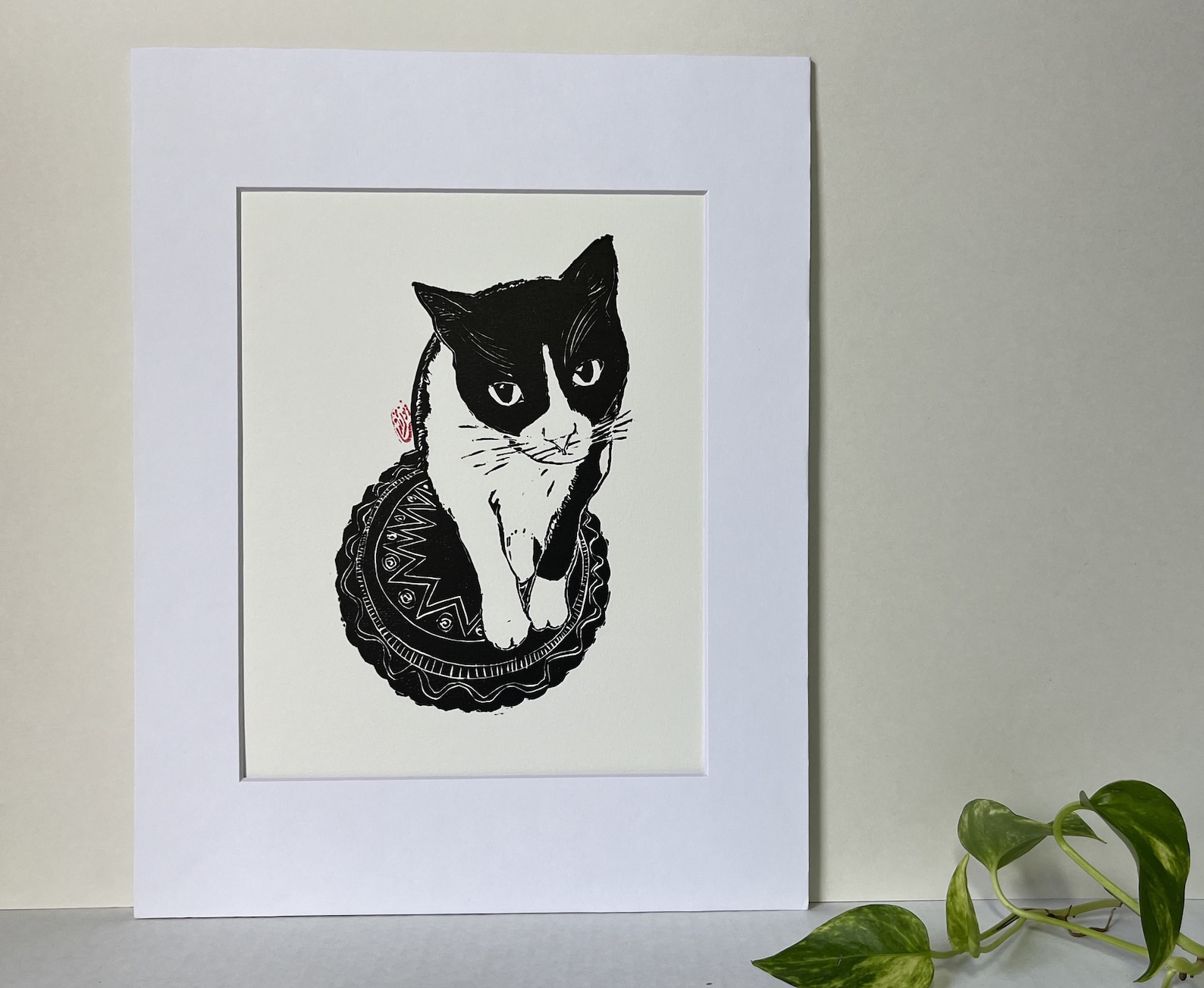 Cat on the Rug| Original Linocut| Tuxedo Cats| Printmaking| Cat Art ...