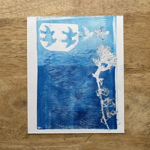Original Monoprint | Birds on the Field Series #12 | Fine Art Printmaking | 10x8 Inches | Matted, Unframed, One of a Kind Artwork