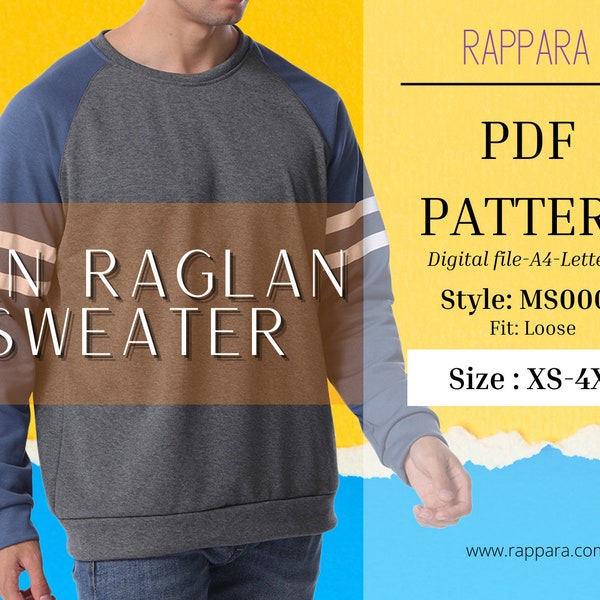 Pull Raglan homme PDF Patron de couture Tailles XS-4XL