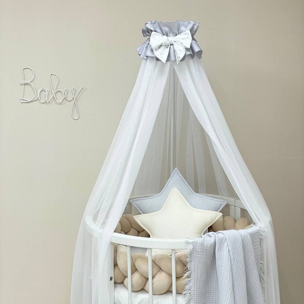 Baby baldachin, Nook baldachin, Nursery canopy, Canopy for girl boy, Bed baldachin, Crib canopy, White canopy with bow, Nursery bed canopy