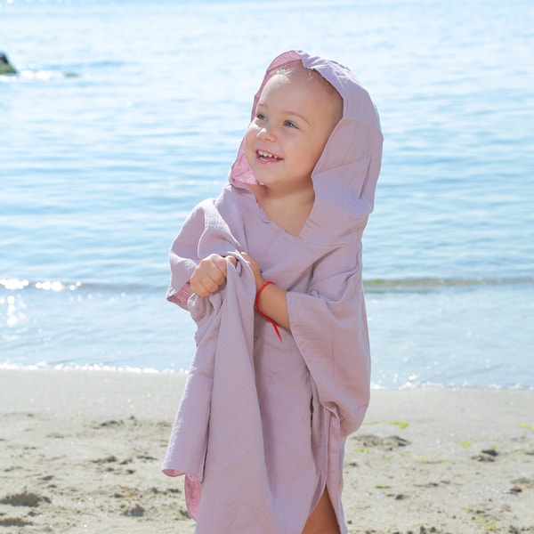Muslin poncho, Muslin poncho bathrobe, Muslin baby child towel with hood vacation, Beach Poncho, Hoody changing towel, 100% Muslin quick dry