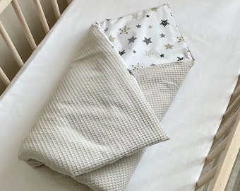 Newborn Envelope Blanket, Cotton Beige Baby Envelope Blanket, Stars Cotton Blanket, Newborn Baby Blanket, Baby blanket envelope 2in1