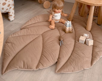 Tapis de jeu en feuilles de coton naturel, tapis en feuilles de couleur beige, tapis pour chambre d'enfant, décoration bohème pour chambre d'enfant, tapis de jeu en coton, tapis pour le temps sur le ventre, tapis en feuilles