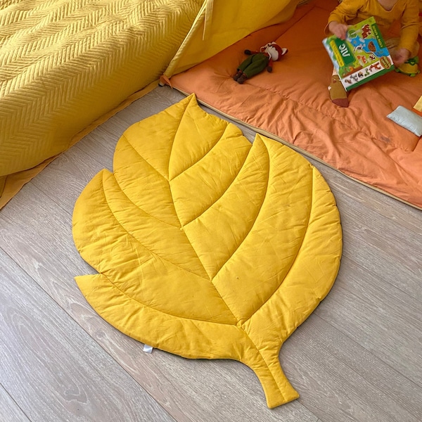 OTTON Leaf Mat, tapis de jeu en feuilles, tapis en feuilles d'ORANGE, tapis pour chambre de bébé en feuilles, tapis de jeu BIO, tapis en feuilles, tapis en feuilles de palmier, tapis pour grands enfants
