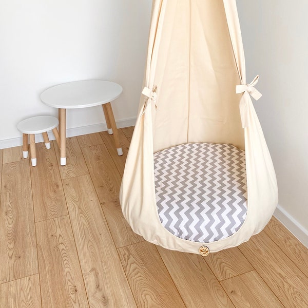 Natural cocoon swing, kids hammock chair, beige baby hammock swing, hanging cocoon, adult swing, eco friendly baby swing chair, baby decor