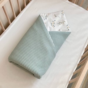 新生児用封筒ブランケット、コットンミントベビー封筒ブランケット、枝柄コットンブランケット、新生児用ブランケット、ベビーブランケット封筒 2in1