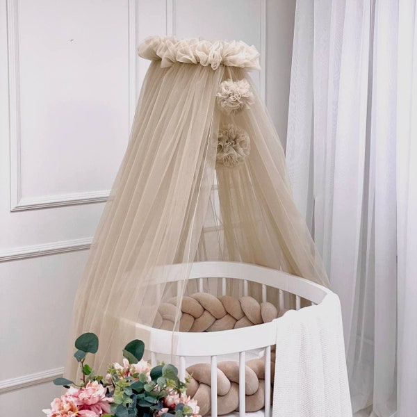 Baby baldachin, Nook baldachin, Nursery bed canopy, Canopy for girl boy, Bed baldachin, Crib canopy, Coffee canopy with pompoms, Baby gift