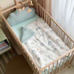 Cotton Baby Bedding Set: Rainbow Print Blanket, Cloud Pillow