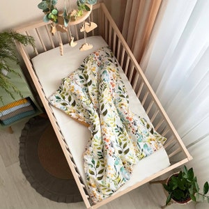 Floral Baby Bedding Set: Cotton Crib Sheet, Cloud Pillow, Swaddle Blanket