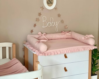 Matelas à langer en tissu, Matelas à langer en coton rose, Matelas avec oreiller long, Matelas à langer pour chambre de bébé, Surmatelas pour table à langer