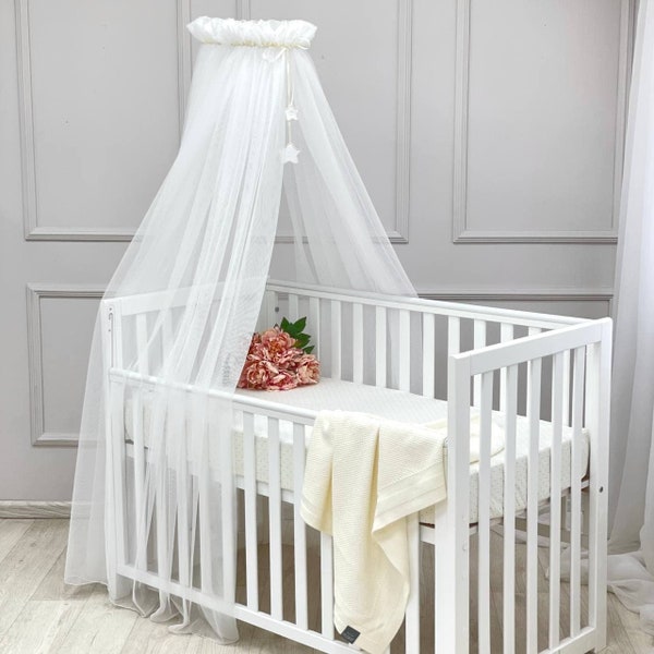 Baby baldachin, Nook baldachin, Nursery canopy, Canopy for girl boy, Bed baldachin, Crib canopy, White canopy with stars, Nursery bed canopy