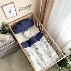 Cotton Baby Bedding Set: Cloud Pillow, Swaddle Blanket, Crib Sheet