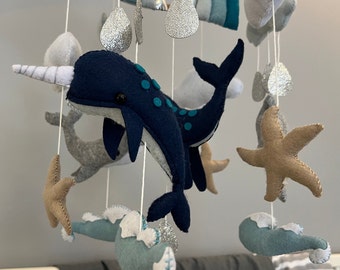 Whales Baby Mobile | Ocean Felt Crib Mobile | Nursery Decor | Baby Mobile for Girl or Boy | Baby Shower Gift | Gift for Baby Boy or Girl