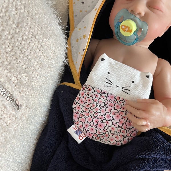 Petite Bouillotte sèche chat déhoussable, cadeau naissance, cadeau maman, pour bébé et petits bobos