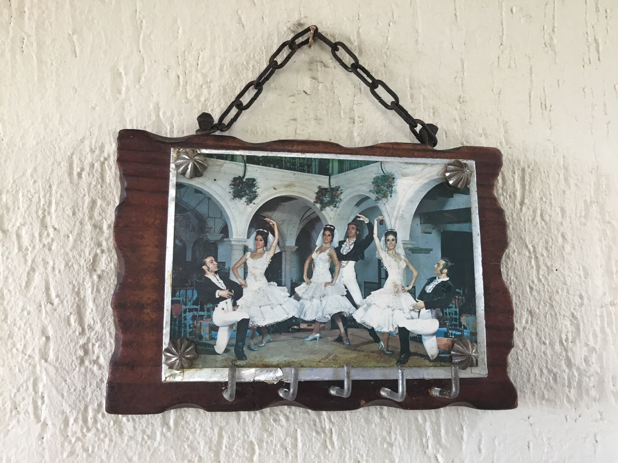 Cadre Ancien Porte Clés avec Photo Danseurs Espagnols