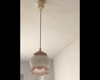 Small pendant light in pink and white opaline