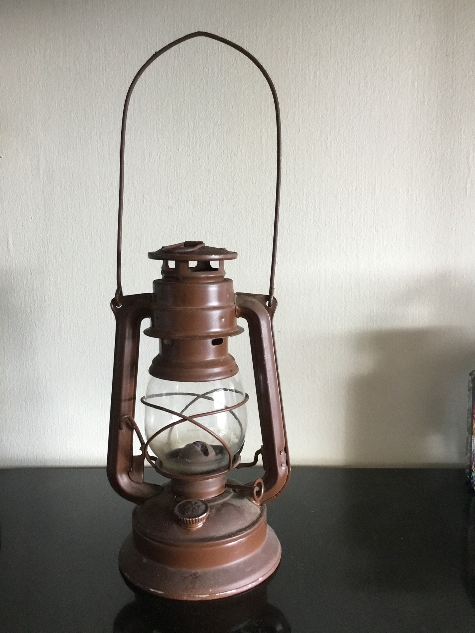 Ancienne Lampe à Pétrole tempête Bleu -Alcool & mèche fonctionnel vintage