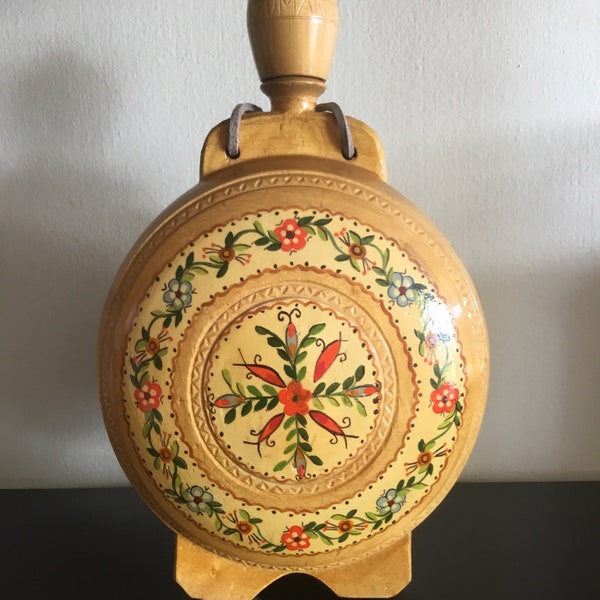 Gourde bouteille en bois folklore Roumanie fabriquée main