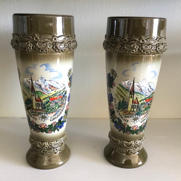 2 vases King Austria en céramique peinte main