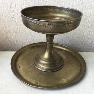 Round brass tray and fruit bowl