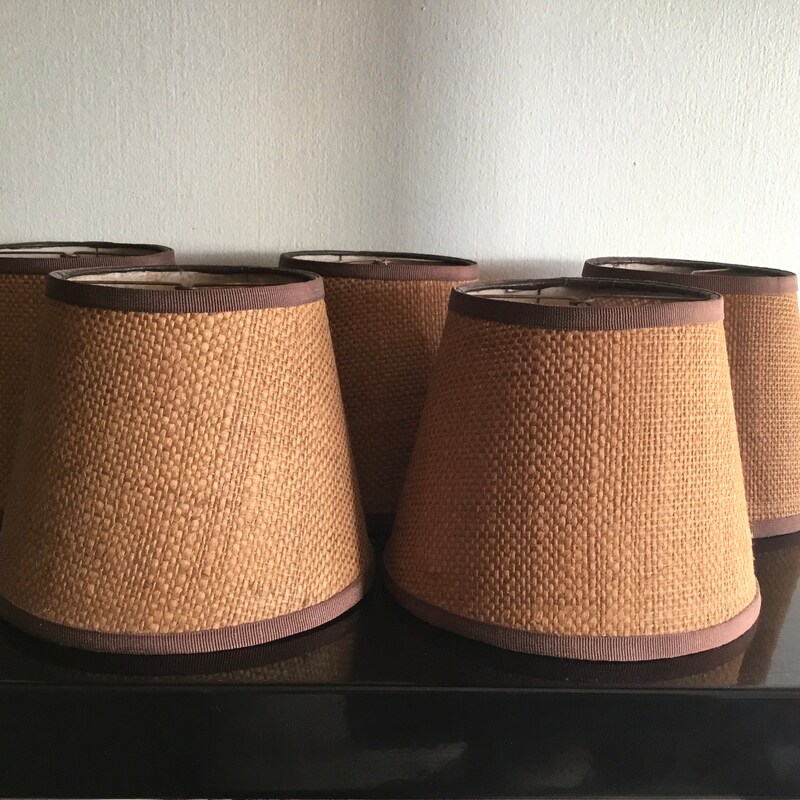 Lot De 5 Abat-jour En Tissu Bordeaux, Forme Conique - État TBE